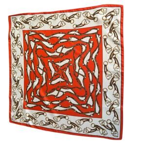 Kayser Vtg Made in Italy Red White Equestrian Themed Square Neck Scarf